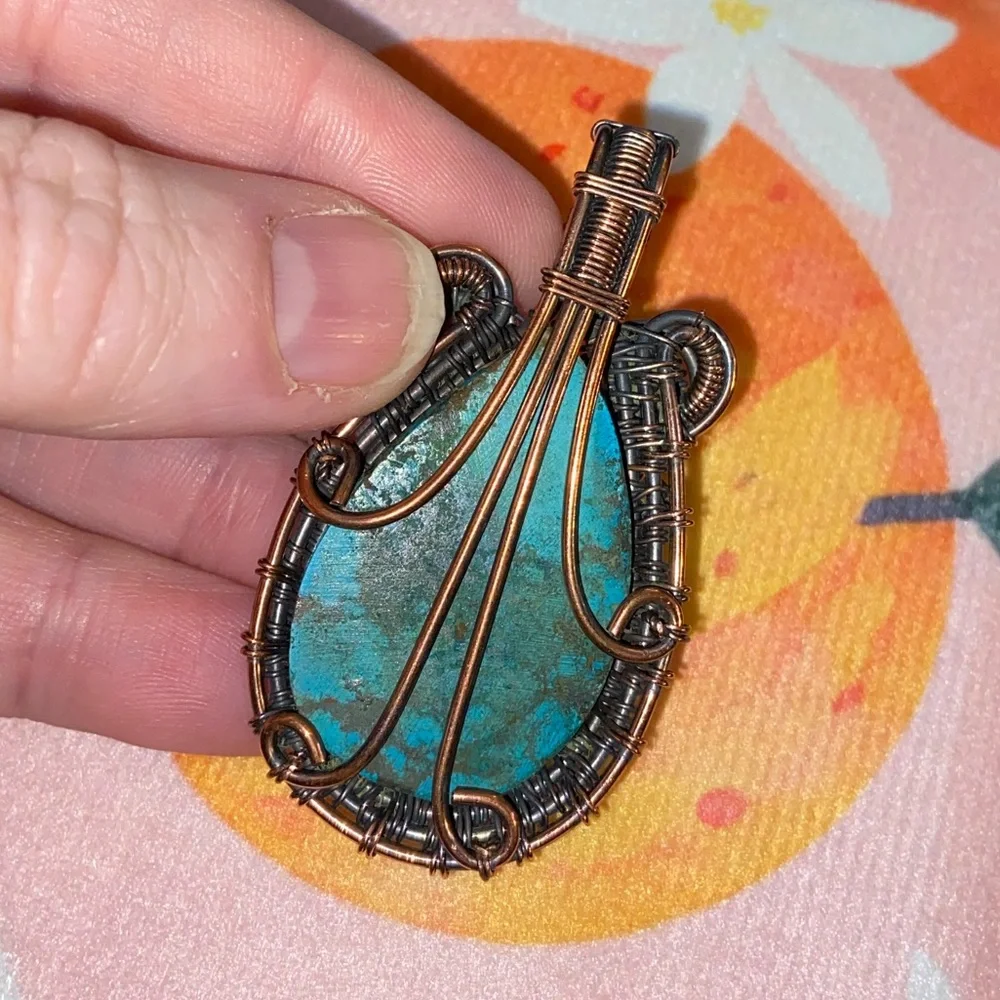 Turquoise #2 Handmade Copper Wire Wrapped Pendant Necklace